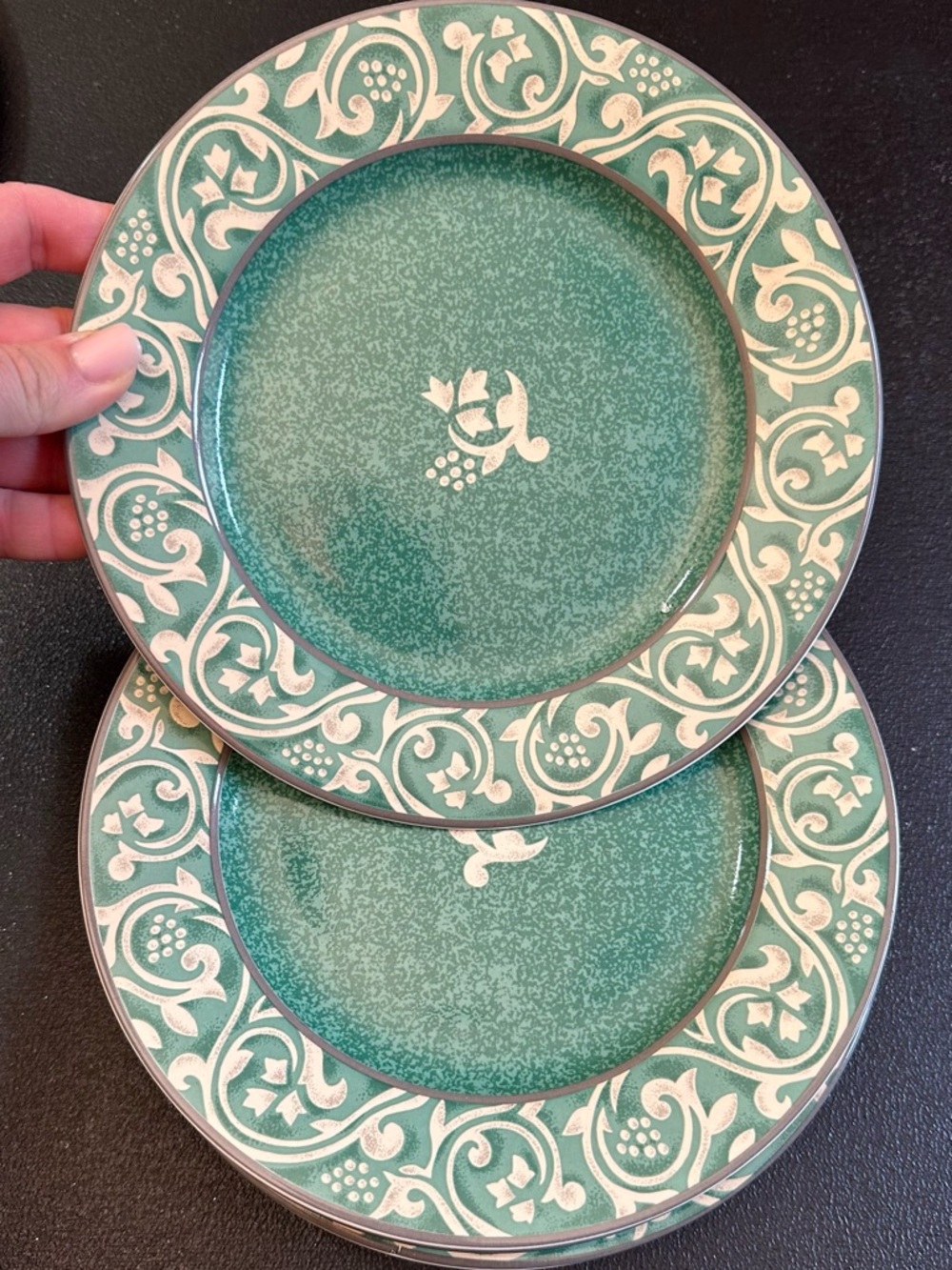 Sango Teal and Cream Decorative Dinner Plates - Vine & Grape Motif